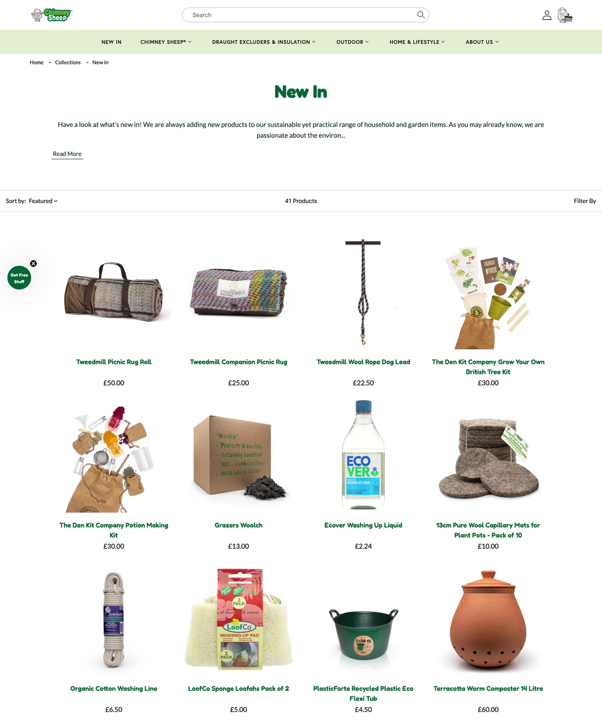 Online store homepage with product listings and categories.